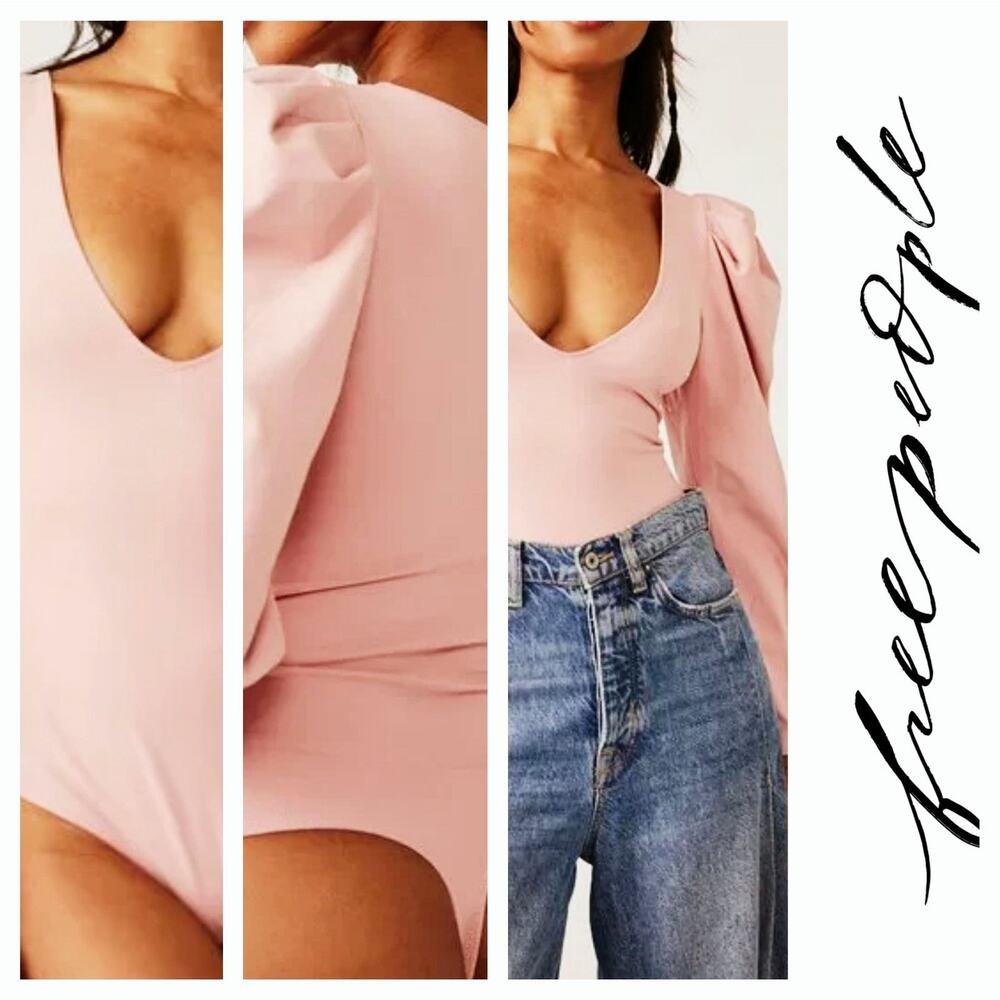 NWOT Free People Va Va‎ Voop Long Sleeve Bodysuit Sz. XS [0-2] Heart Haze Pink